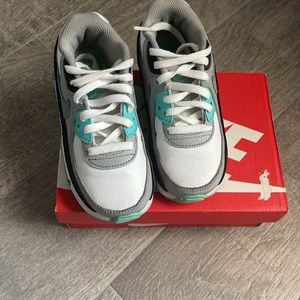 10c Toddler Kids Nike Air Max 90 LTR (TD) White Grey Black and Teal with Box